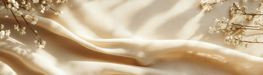 Poster - soft beige fabric with delicate white flowers, creating a serene and elegant backdrop. ideal for des