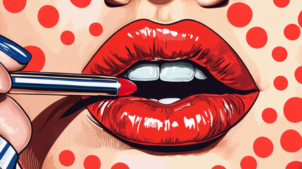 Canvas Print - Red Lips Pop Art.