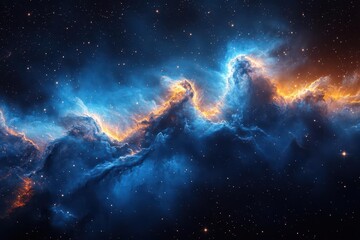 Wall Mural - cosmic vista of swirling azure nebula against inky black space distant stars twinkle through gossamer clouds of stardust evoking wonder and possibility