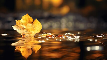 Poster - pond gold leaves