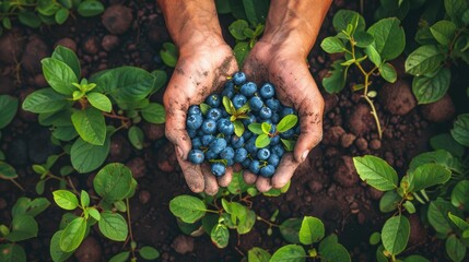 Hand holding blueberry fruit