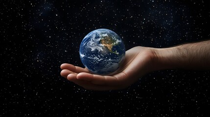 Wall Mural - hand balancing earth on fingertips: a hand balancing the earth delicately on the fingertips, against
