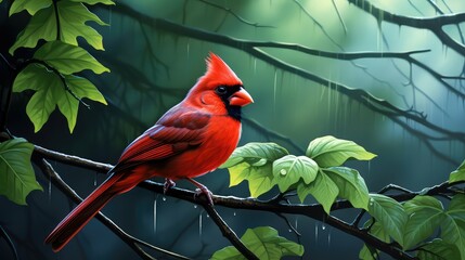 Poster - perched red bird