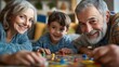 © เลิศลักษณ์ ทิพชัย - A multigenerational family playing board games around a living room table, capturing the warmth and togetherness of the moment.