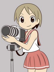 Poster - Cute Anime Girl Holding a Camera on a Tripod.