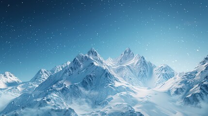 Poster - The elegance of snow-covered mountain peaks against a clear, crisp winter sky, with the snow sparkling in the sunlight