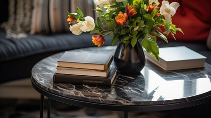 Wall Mural - coffee black marble table