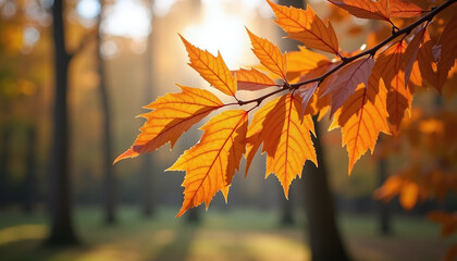 Wall Mural - a leaf in the sun with a blur of the background