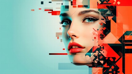 A surreal AI-generated portrait of a person with a face that blends seamlessly with abstract geometric shapes and patterns, creating a unique fusion of art and humanity.