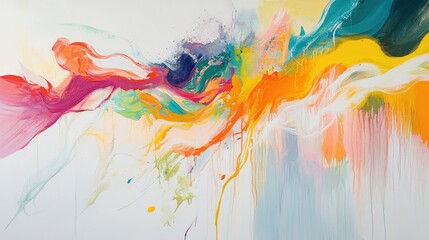 Poster - a modern abstract painting with fluid lines and vibrant colors, adding a pop of energy to a neutral 