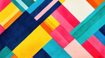 Poster - Bright geometric pattern featuring diagonal lines and vibrant color blocks, giving a dynamic and playful feel -