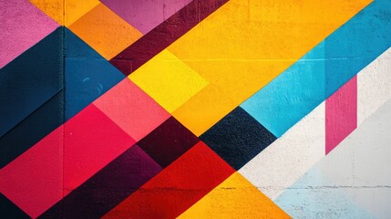 Poster - Bright geometric pattern featuring diagonal lines and vibrant color blocks, giving a dynamic and playful feel -