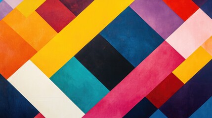 Poster - Bright geometric pattern featuring diagonal lines and vibrant color blocks, giving a dynamic and playful feel -