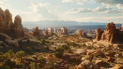 Poster - The rugged terrain of Arches National Park, with its distinctive rock formations and scenic vistas,