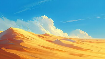 Canvas Print - The serene desert scene features towering sand dunes under a clear blue sky, with the warm, golden sands creating a dramatic contrast against the deep azure of the heavens