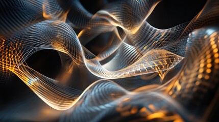 Poster - digital rendering of geometric shapes in motion, with a sense of fluidity and dynamic flow