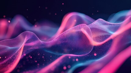 Poster - digital rendering of geometric shapes in motion, with a sense of fluidity and dynamic flow