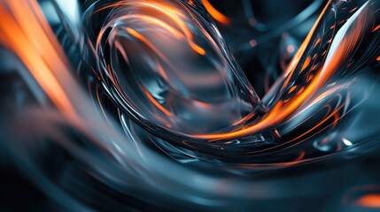 Poster - digital rendering of geometric shapes in motion, with a sense of fluidity and dynamic flow