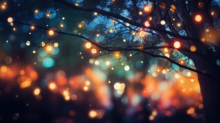 Wall Mural - lights bokeh tree background