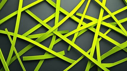 Poster - A vibrant arrangement of green paper strips over a dark background, showcasing a dynamic interplay of texture and color.