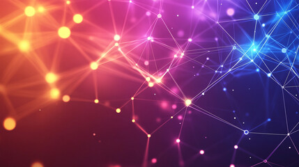 Abstract network connecting dots with lines forming a technological sense of space with a colorful background