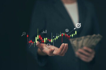 Poster - Stock chart in the hands of a businessman. Trading the currency in the stock market..