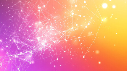 Poster - Abstract technology background with connecting dots and lines on a colorful gradient background