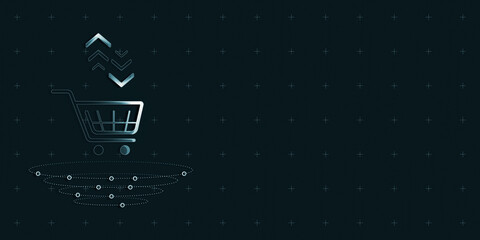 Poster - Shopping cart icon with arrows on digital grid background. 3D Rendering