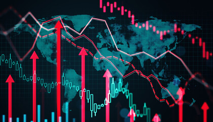 Canvas Print - Financial Trading Graphs and Charts on Digital Display. 3D Rendering