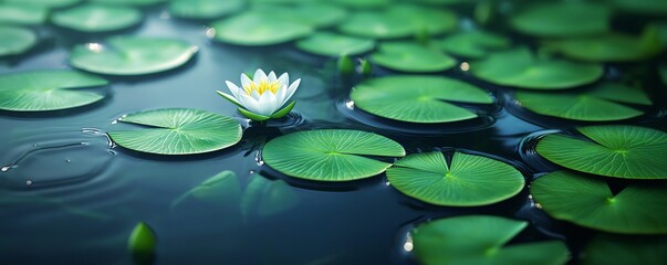 A serene water lily blooms amid lush green leaves, creating a tranquil scene perfect for relaxation and nature appreciation.