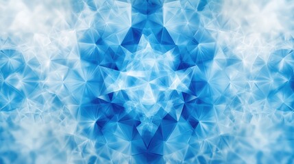 Poster - Symmetrical geometric pattern formed by a cluster of triangular shapes in a soothing blue gradient