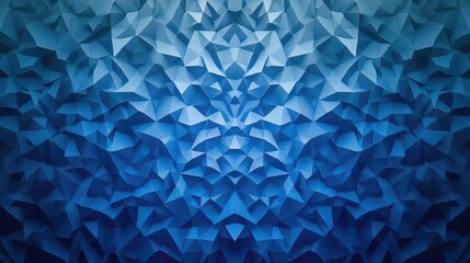 Poster - Symmetrical geometric pattern formed by a cluster of triangular shapes in a soothing blue gradient
