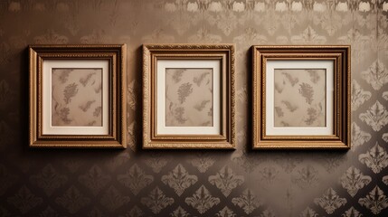 Wall Mural - patterned blank photo frame on wall