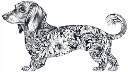 Canvas Print - Floral Dachshund.