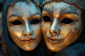 dramatic comedy and tragedy masks chiaroscuro lighting theatrical ambiance