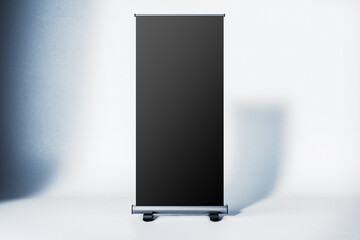 Aufkleber - Black roll-up banner mockup on gradient background. 3D Rendering