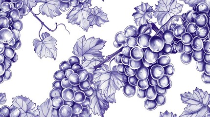 Seamless repetitive background pattern of grape and leaf for fabric design