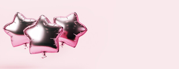 Poster - Pink Star-Shaped Balloons on Light Pink Background. 3D Rendering