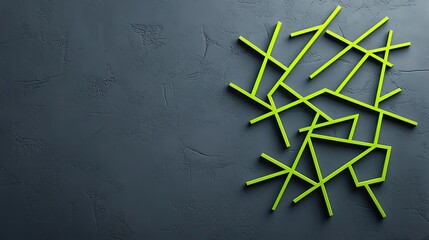 Poster - An abstract arrangement of green sticks on a dark textured background, creating a modern, artistic design.
