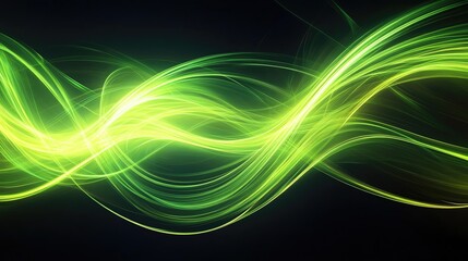 Poster - A mesmerizing wave of green light flows gracefully against a dark background, creating an ethereal and dynamic visual effect.