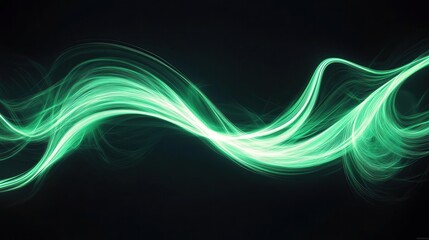 Poster - A captivating green wave of light dances elegantly against a dark background, creating an ethereal and dynamic visual effect.