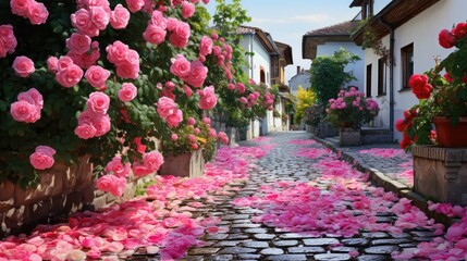 Wall Mural - romantic flower road