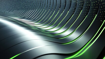 Poster - Futuristic abstract design featuring sleek curves and vibrant green accents, perfect for technology and modern aesthetics.