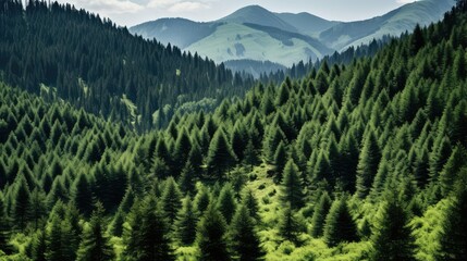 Poster - lscape pine trees and mountains