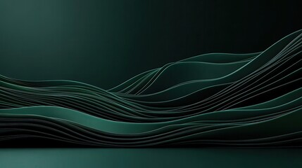 Poster - Abstract design featuring smooth green waves, creating depth and elegance in a modern and minimalistic style.