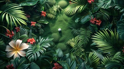 Poster - A lush green jungle with a white flower in the foreground