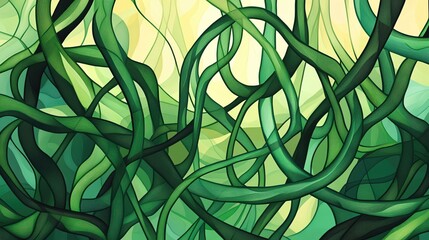 Poster - Vibrant green abstract background featuring intertwined vines and organic shapes, perfect for nature-themed designs or projects.