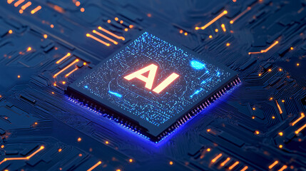 Poster - Computer chip with ai glowing on a motherboard circuit is powering the future of technology
