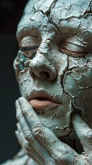 Wall Mural - Cracked Skin Portrait: A Surreal and Disturbing Close-Up