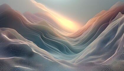 Wall Mural - Serene Abstract Mountain Range with Gradient Hues and Intricate Patterns in a Tranquil Atmosphere